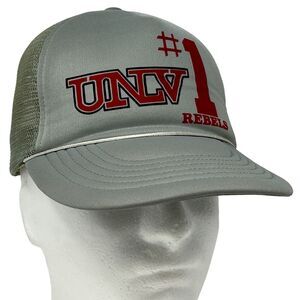Vintage UNLV Rebels Trucker Hat Baseball Cap 80s Gray University Las Vegas